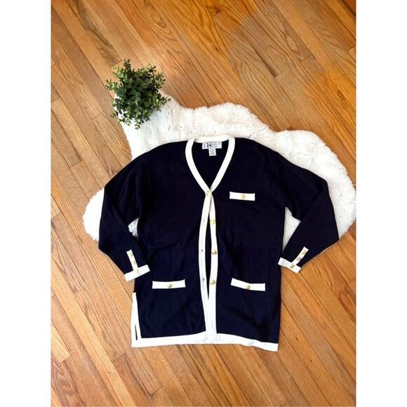 Vintage Norton Studio Navy & White Gold Buttoned Cardigan S - Picture 1 of 8
